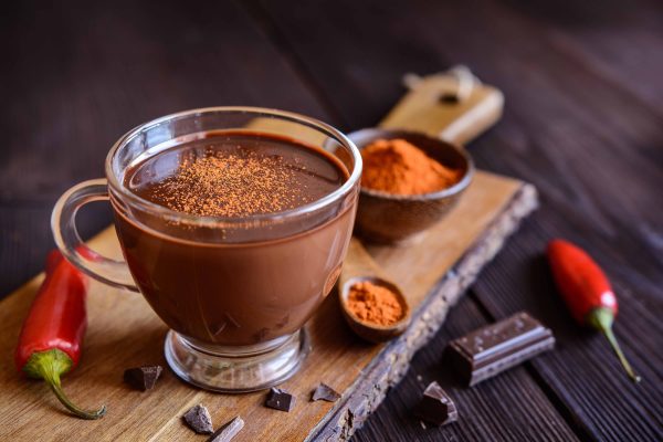 A cup of cocoa with cayenne pepper added