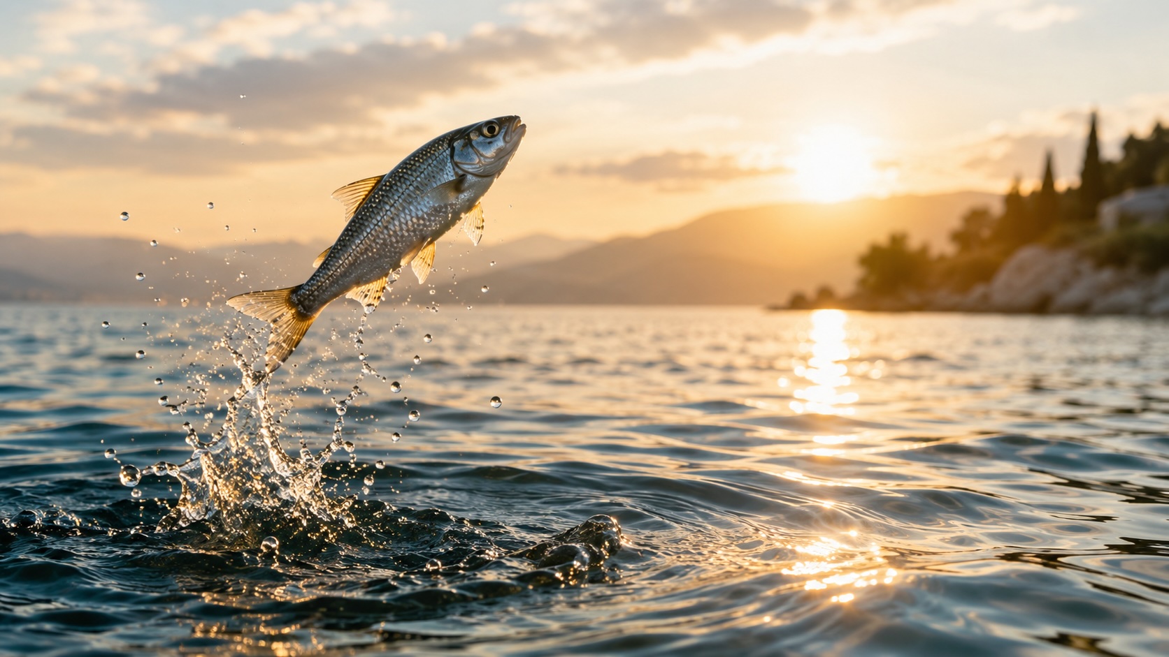 Fish jumping out of the sea.